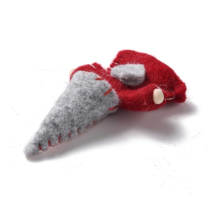 Handmade Wool Felting Ornament Accessories, Felt Craft, with Wood Beads and Cotton Thread, Gnome/Dwarf