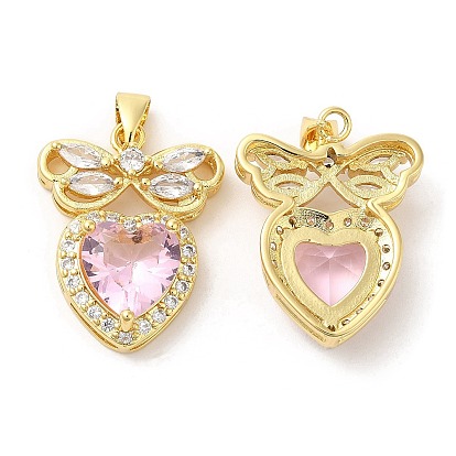 Brass Micro Pave Cubic Zirconia Pendants, Lead Free & Cadmium Free, Heart Charms