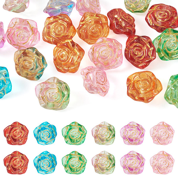 20Piezas de pintura para hornear y cuentas de vidrio con enlaces de metal dorado, flor