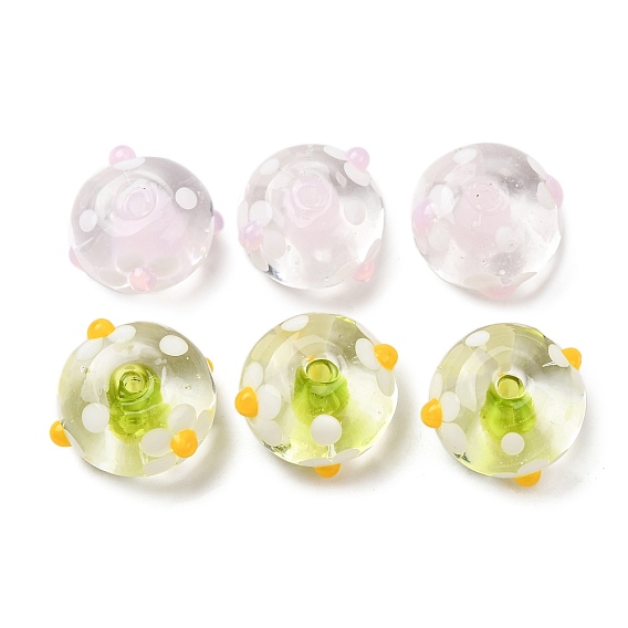 Бусины лэмпворк , шероховатая рондель с цветком