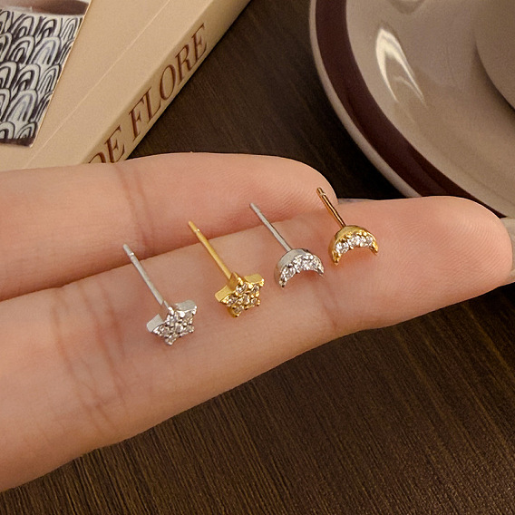 925 серебро из серебра прошивает кубические серьги из циркония, звезда и луна, асимметричные серьги