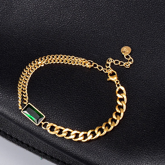 Браслет с прямоугольными звеньями из кубического циркония и 304 цепочками из нержавеющей стали