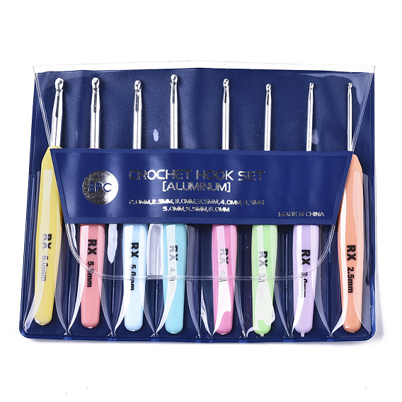 Aluminum Diverse Size Crochet Hooks Set, with ABS Plastic Handle, for Braiding Crochet Sewing Tools, Platinum