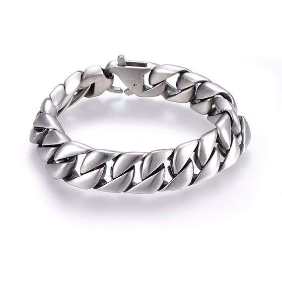 304 Stainless Steel Curb Chains Bracelets, with Lobster Claw Clasps