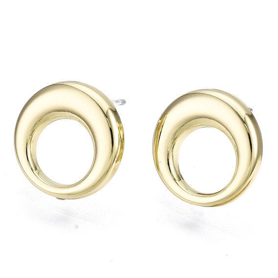 Alloy Stud Earring Findings, with Steel Pin, Ring with Plastic Protective Sleeve