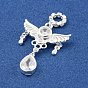 Silver 925 Sterling Silver Pendants, with Rhinestone, Angel Charms