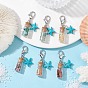Gemstone Chips in Glass Bottle Pendant Decorations, Starfish Synthetic Turquoise and Zinc Alloy Lobster Claw Clasps Charms