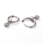304 Stainless Steel Huggie Hoop Earrings, with Rhinestone Birthstone Charms, Flat Round, Crystal