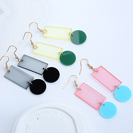 Fashionable Circular and Rectangular Earrings with Three Color Pendant Accessories