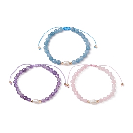 Natural Mixed Gemstone & Pearl Braided Bead Bracelets, Adjustable Bracelet