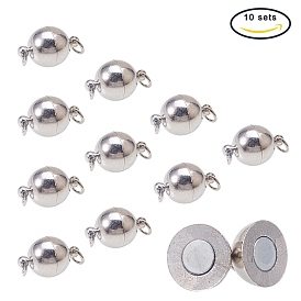 PandaHall Elite Brass Magnetic Clasps with Loops, Nickel Free, Round