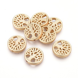 Alloy Beads, Flat Round with Tree of Life, Lead Free & Nickel Free & Cadmium Free