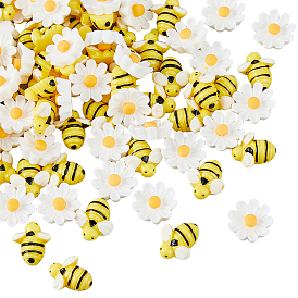 100 шт 2 стили кабошоны из непрозрачной смолы, пчелы/цветок