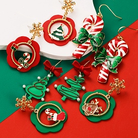 Émail en alliage balancent boucles d'oreille, boucles d'oreilles asymétriques de Noël pour femme, avec broches en argent sterling