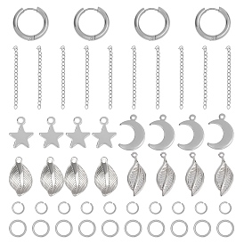 Unicraftale DIY Stainless Steel Earring Making Kits, include Huggie Hoop Earrings & Pendants & Stainless Steel Chain Extender & Jump Rings
