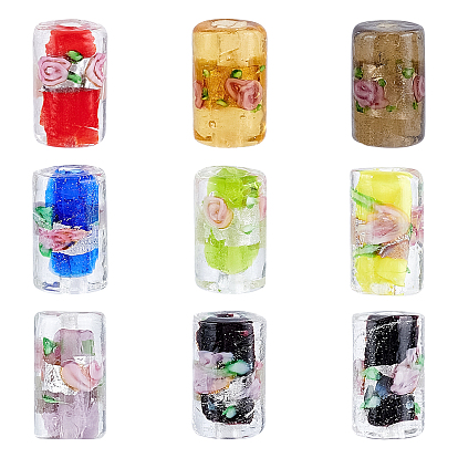 36Pcs 9 Colors Handmade Silver Foil Lampwork Beads, Column