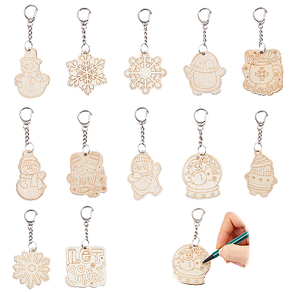 Деревянные брелки, снеговик, пингвин, снежинка и слово, платина