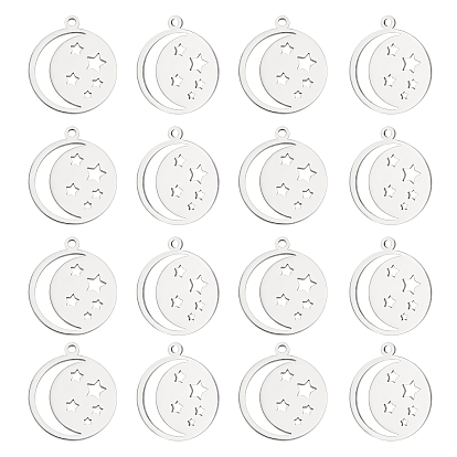 201 Stainless Steel Laser Cut Pendants, Star with Moon