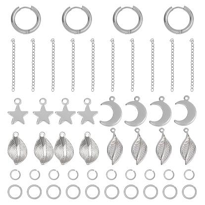 DIY Stainless Steel Earring Making Kits, include Huggie Hoop Earrings & Pendants & Stainless Steel Chain Extender & Jump Rings