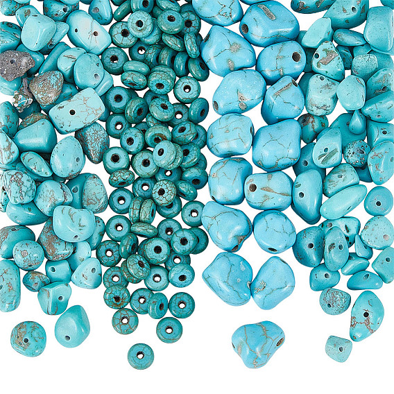 280Pcs 4 Styles Dyed Natural Magnesite and Synthetic Turquoise Beads, Mixed Shapes