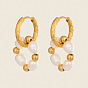 304 Stainless Steel with Natural Freshwater Pearl Hoop Dangle Earrings for Women