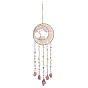 Attrape-soleil suspendus en agate naturelle et éclats de cristal naturel, arbre de vie, avec des perles de verre, un anneau en fer et du fil de laiton pour la décoration extérieure et de jardin