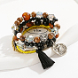 7Pcs 7 Style Stackable Bracelet Sets, Glass Seed Beaded Stretch Bracelets, with Alloy Lion Owl