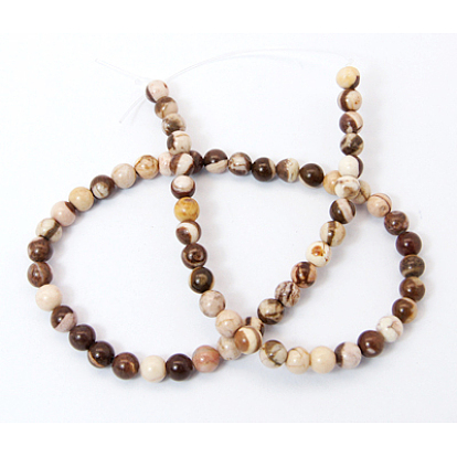 Naturelles zèbre jaspe perles brins, ronde, 6mm, Trou: 1mm