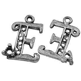 Alloy Pendant Cabochon Settings, Lead Free and Cadmium Free, Letter E, Antique Silver Color, about 21mm long, 16mm wide, 4.5mm thick, hole: 1mm