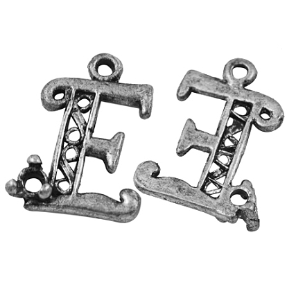 Alloy Pendant Cabochon Settings, Lead Free and Cadmium Free, Letter E, Antique Silver Color, about 21mm long, 16mm wide, 4.5mm thick, hole: 1mm