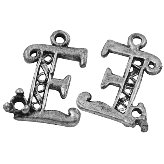 Alloy Pendant Cabochon Settings, Lead Free and Cadmium Free, Letter E, Antique Silver Color, about 21mm long, 16mm wide, 4.5mm thick, hole: 1mm