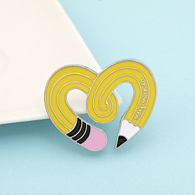 Quirky Heart-Shaped Enamel Pin with Twisted Pencil Design - Artistic Badge
