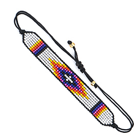 Cross Loom Pattern Miyuki Seed Beads Bracelets for Women, Adjustable Nylon Cord Braided Bead Bracelets