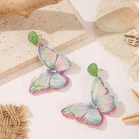 Ohrstecker aus Legierung, Strass und Bast, Schmetterling