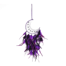 Moon Woven Web/Net with Feather Wall Hanging Decorations, with Iron Ring, for Home Bedroom Decorations