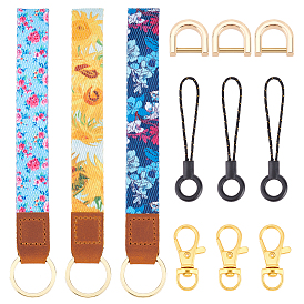 BENECREAT Printed Polyester Ribbon Wristlet Keychain, with Alloy Key Ring & Swivel Lobster Claw Clasps & D-Ring Shackles Clasps, Platic & Polyester Cell Phone Hang Strap Lanyard