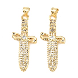 Латунные микропаве прозрачные подвески с фианитом, меч прелести, долговечный, стойки покрытие, без свинца и без кадмия