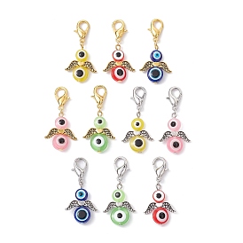 Ecil Eye Angel Resin Pendant Decorations, with Zinc Alloy Lobster Claw Clasps