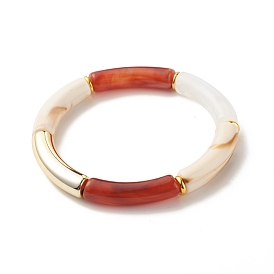 Imitation Gemstone Acrylic Curved Tube Beaded Stretch Bracelet, Chunky Bracelet for Women