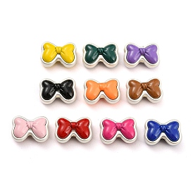 Alloy Enamel Beads, Matte Silver Color, Bowknot