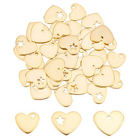 42 piezas 3 estilo 304 dijes de acero inoxidable, con etiqueta en blanco estampada, corazón