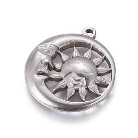 304 Stainless Steel Pendants, Moon with Sun
