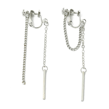 Rertangle Alloy Chain Tassel Clip-on Earrings for Women Men