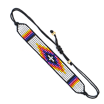 Cross Loom Pattern Miyuki Seed Beads Bracelets for Women, Adjustable Nylon Cord Braided Bead Bracelets