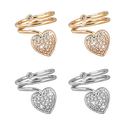 4 шт. 2 цветные латунные кольца с микропаве из кубического циркония для женщин, сердце