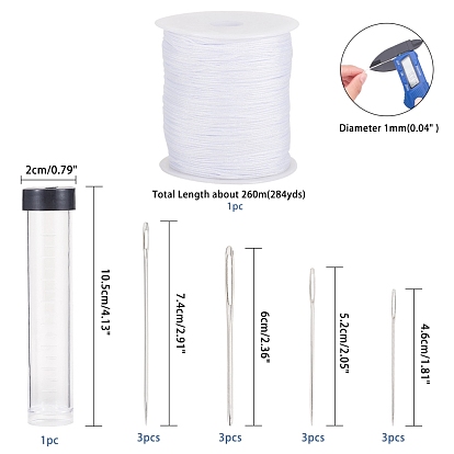 DIY Kit, with Iron Sewing Needles, Nylon Thread, Plastic Tube With A Black Lid
