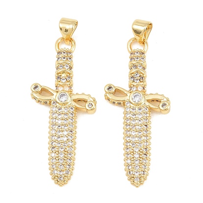 Латунные микропаве прозрачные подвески с фианитом, меч прелести, долговечный, стойки покрытие, без свинца и без кадмия