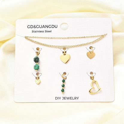 Синтетический малахитовый кулон в форме сердца, комплекты ожерелий и браслетов, 304 комплекты украшений из нержавеющей стали для женщин