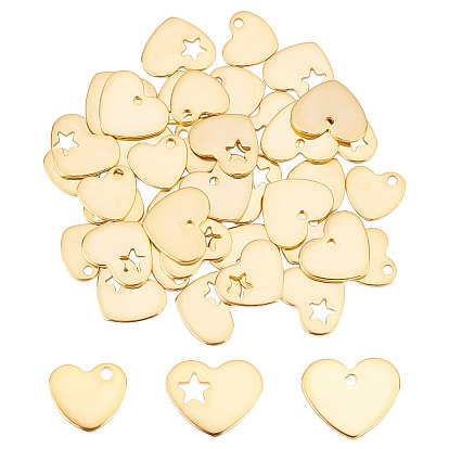 42 piezas 3 estilo 304 dijes de acero inoxidable, con etiqueta en blanco estampada, corazón
