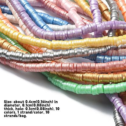 10 Strands 10 Colors Eco-Friendly Handmade Polymer Clay Beads Strands, for DIY Jewelry Crafts Supplies, Disc/Flat Round
